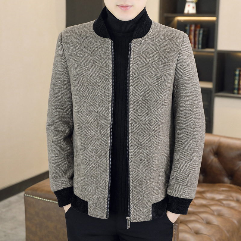 Men's Business Casual Padded Thick Stand Collar Zipper Jacket