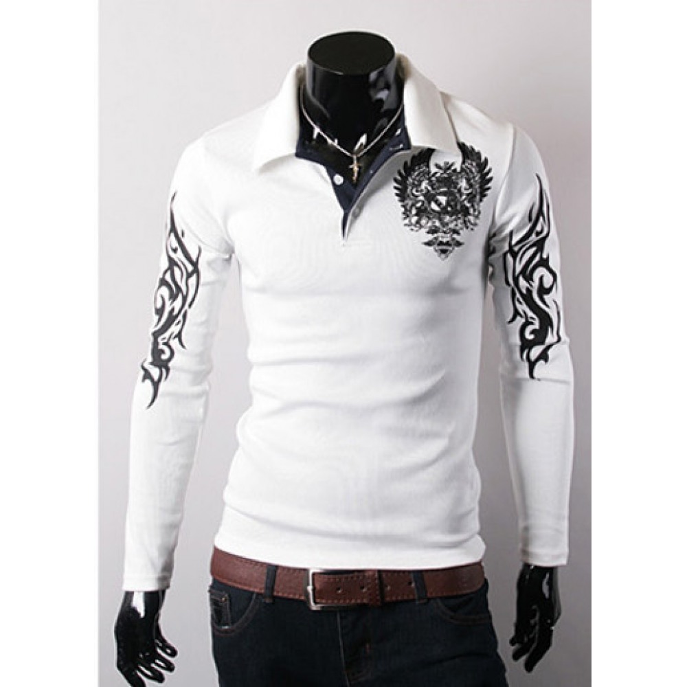 Men's Long-Sleeved T-Shirt Lapel Big Eagle Printing Casual Clothing