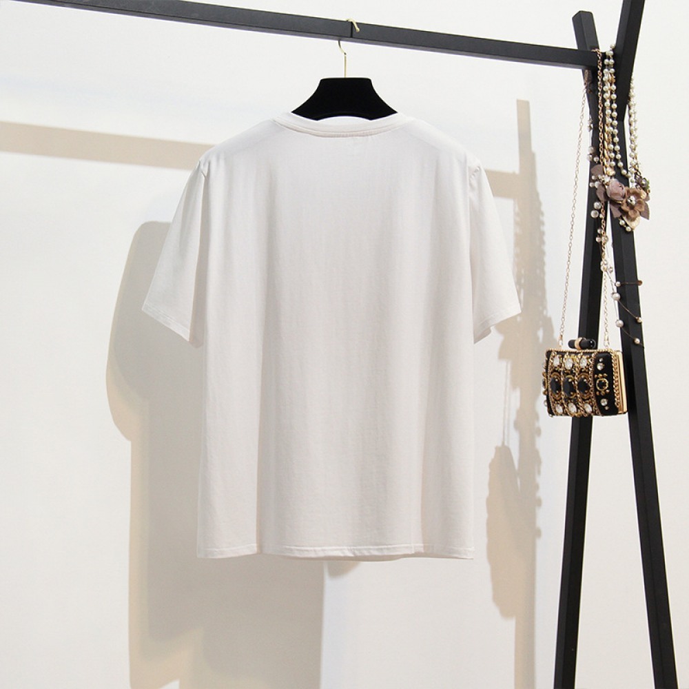 Plus Size Women's Stitching Top Summer Fat Printing Contrast Short-Sleeved T-Shirt Women