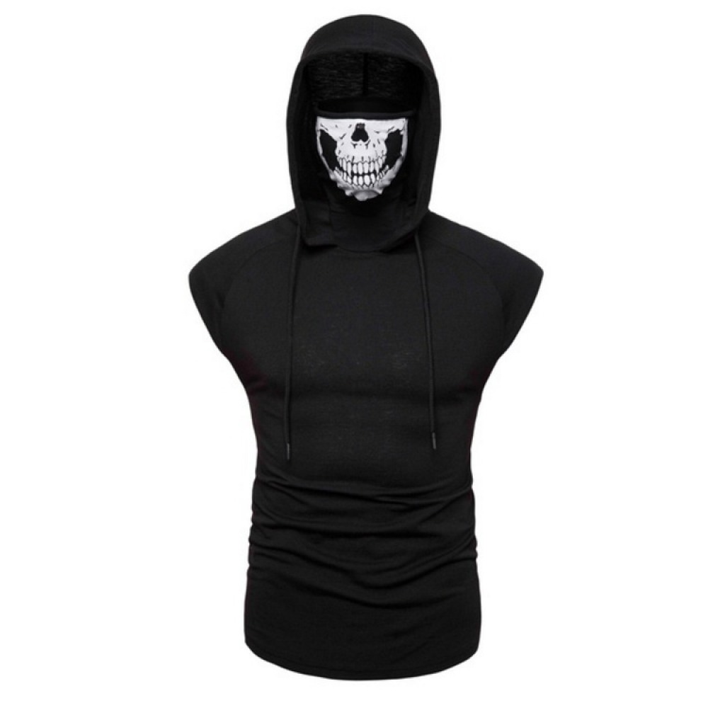 Male Skull Vest T-Shirt Plus Size Hooded Masked Fashion Sleeveless T-Shirt