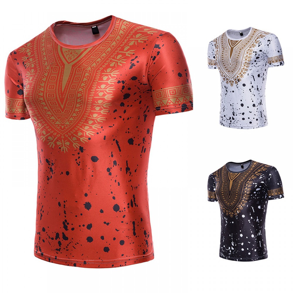 Fashion Male Creative Ethnic Style Floral 3D Printing Short Sleeve T-Shirt