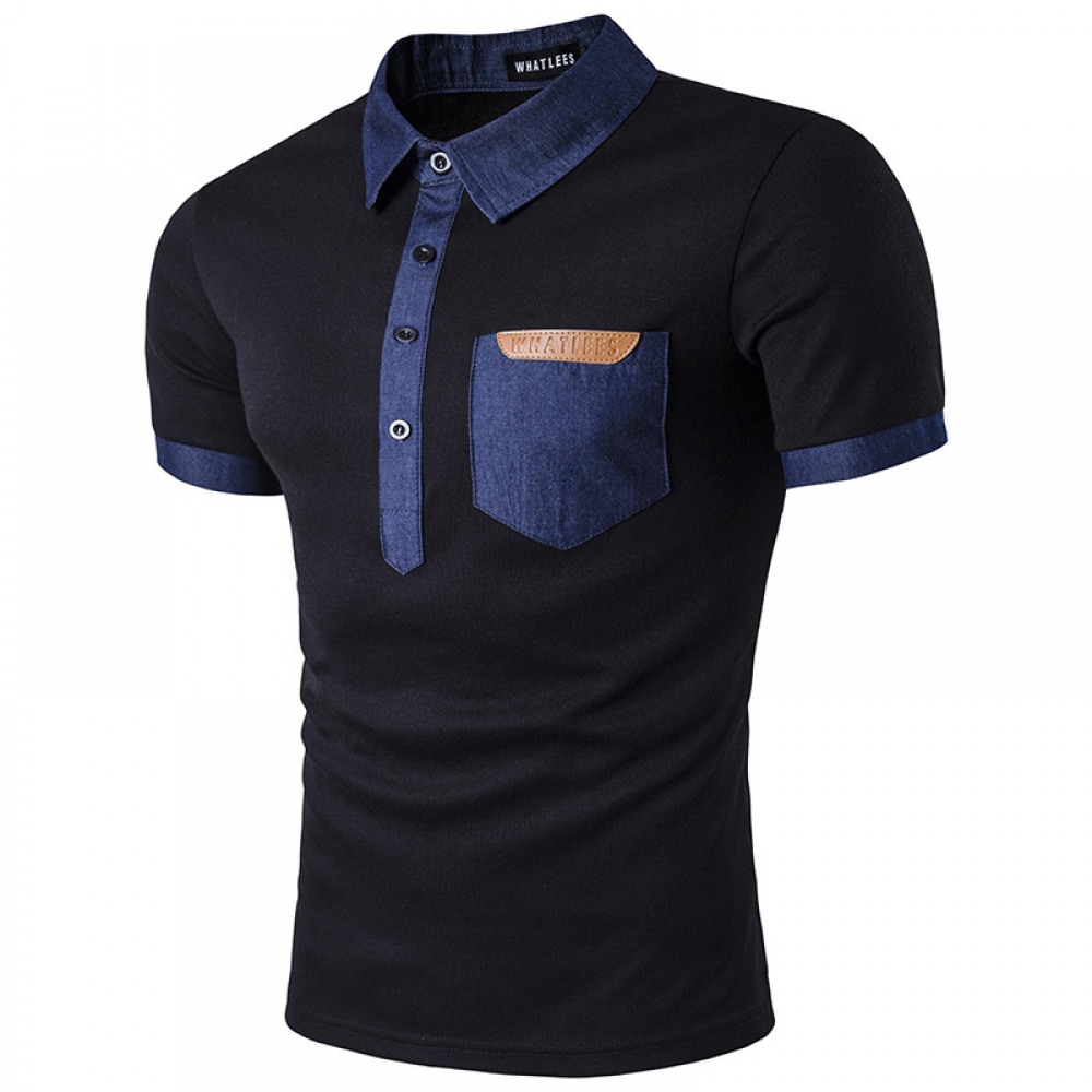 Men's Summer Solid Color Short-Sleeved Polo Shirt Slim Stitching Lapel T-Shirt